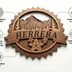 Feature callout graphic around the mountain name sign, labelling birch plywood, hand-stained and sealed, precision laser cut and engraved, personalized family name, and multi-layered 3D art