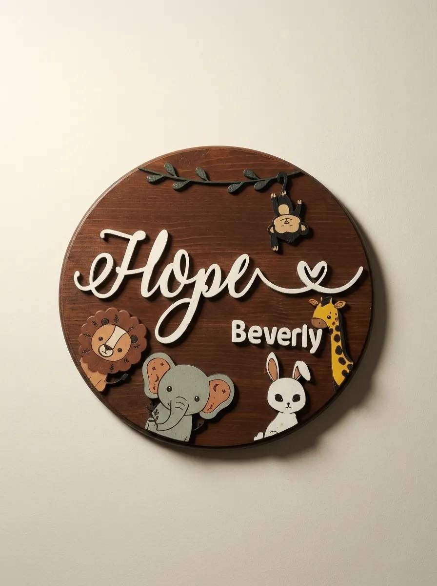 Personalized Safari Baby Name Sign, handcrafted wood sign by ImprintLuxury