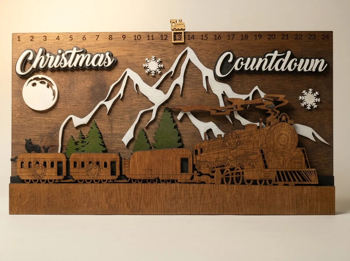 Christmas Countdown Train Advent Sign, handcrafted wood sign by ImprintLuxury