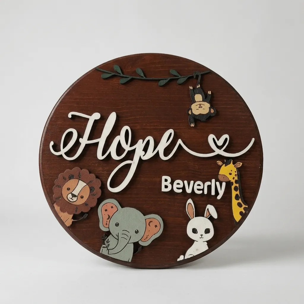 Personalized Wood Safari Baby Name Sign