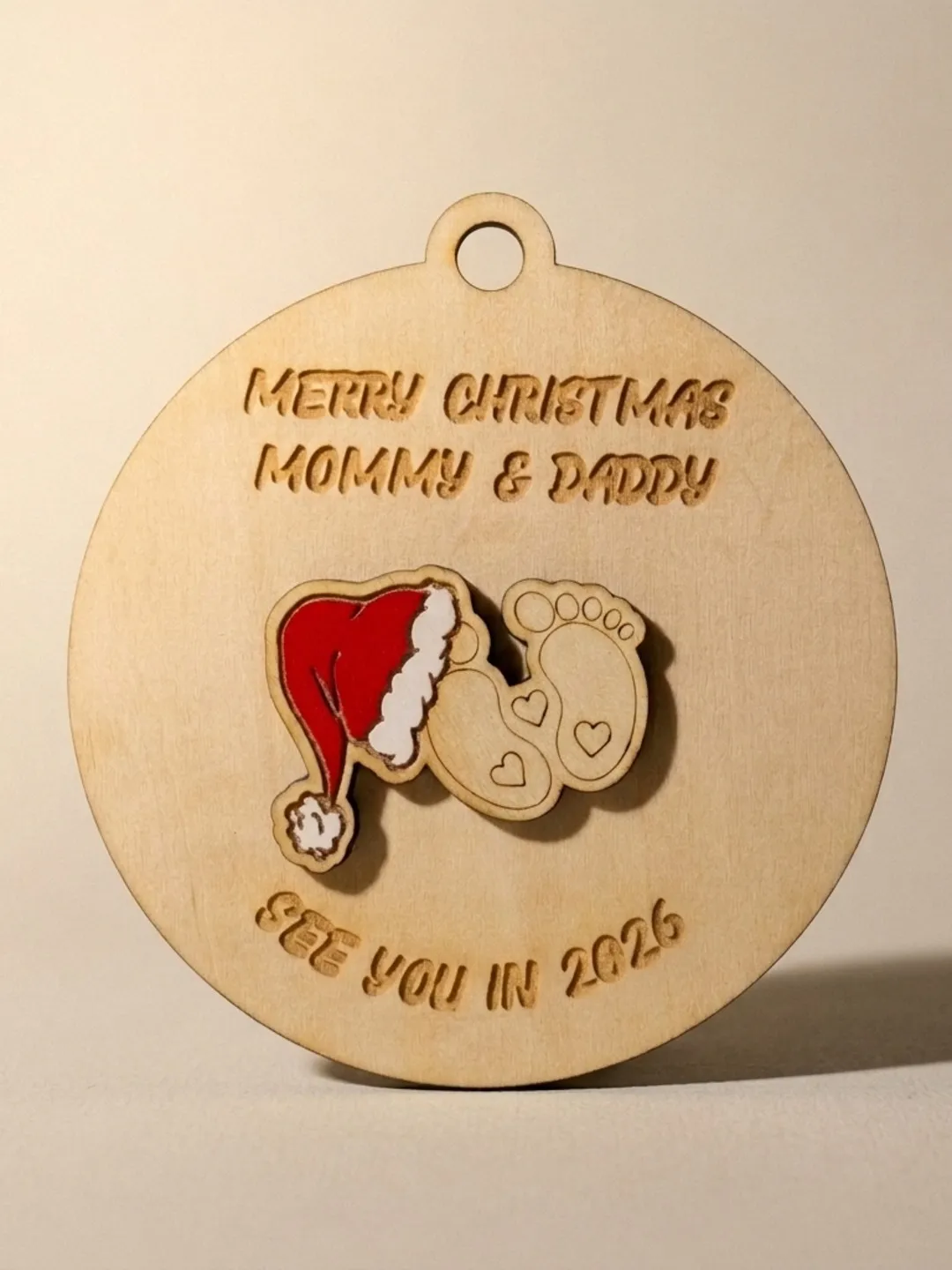 Wooden Baby Announcement Ornament